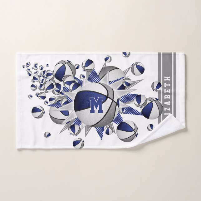 Blaugraue Basketball-Stars mit Monogramm Handtuch (Handtuch)
