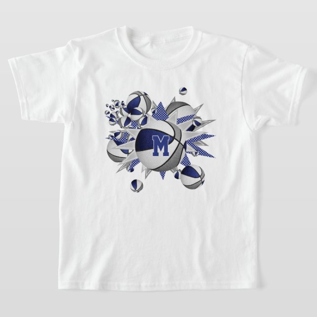 Blaugraue Basketballstars des Mädchens mit Monogra T-Shirt (Ablage )