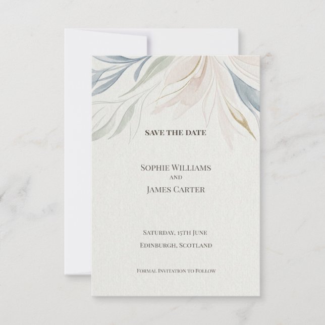 Blaugraue botanische Save-the-Date-Karte Save The Date (Vorderseite)
