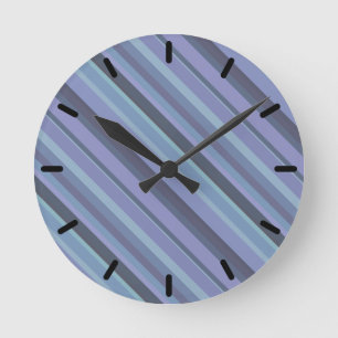 Blaugraue diagonale Streifen Runde Wanduhr