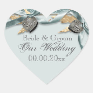 Blaugraue Hochzeit Herz-Aufkleber
