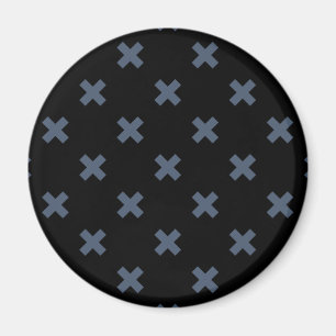 Blaugraue Kreuzstiche auf schwarz Magnet