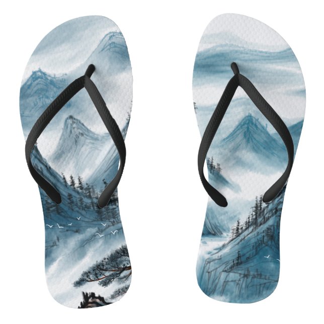 Blaugraue Kunstschmuck Chinoiserie Flip Flops (Fußbett)
