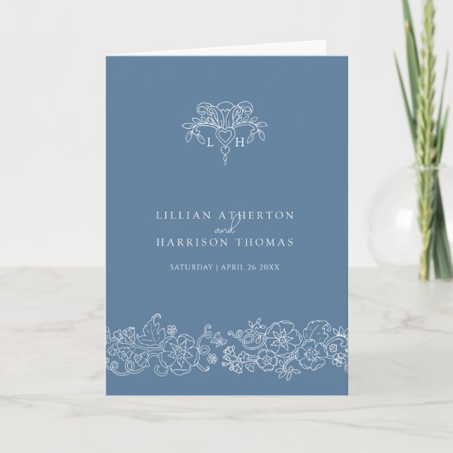 Blaugraue Lilie Mono Art Hochzeit Programm (Vorderseite)