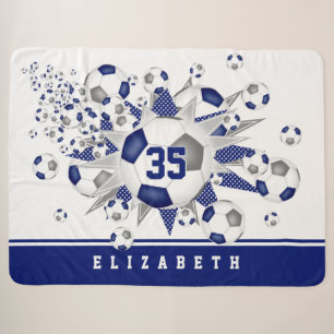 Blaugraue Mädchen Sport Fußball Bälle Stars Sherpadecke