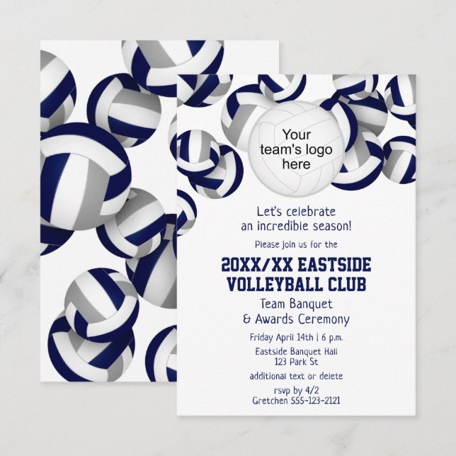 Blaugraue Mannschaft färbt Volleyball-Saisonbanket Einladung (Vorne/Hinten)