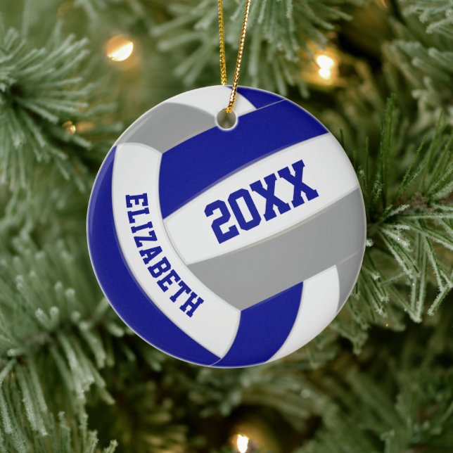 Blaugraue Mannschaftsfarben Keepsake-Volleyball Keramik Ornament (Baum)
