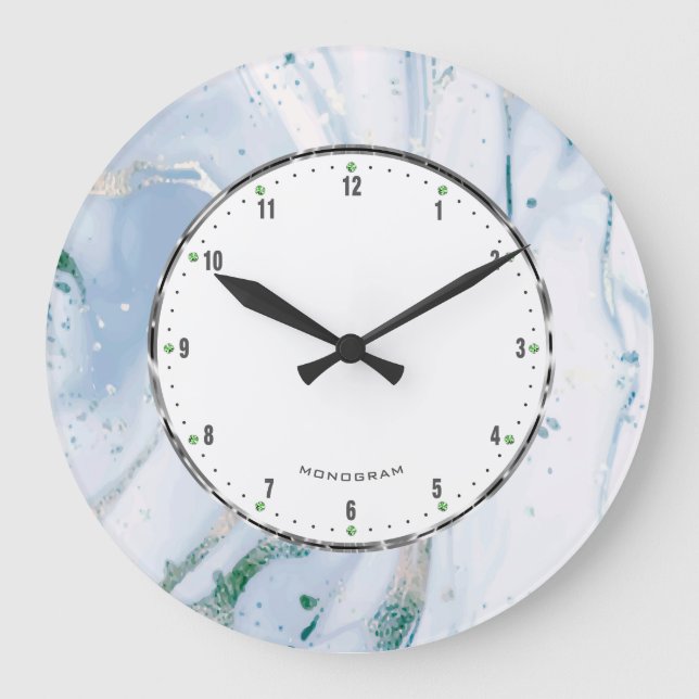 Blaugraue Marmorstruktur Große Wanduhr (Vorderseite)