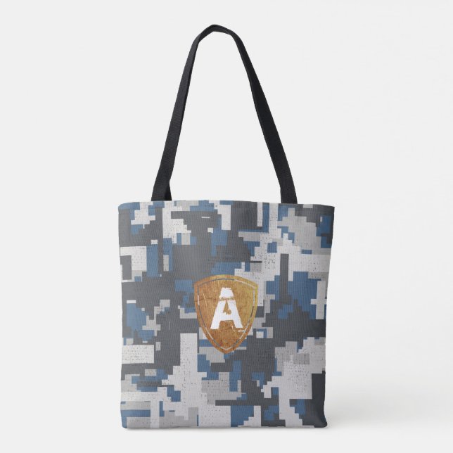 Blaugraue Militärsteine mit Ihrer Monogram Tasche (Rückseite)