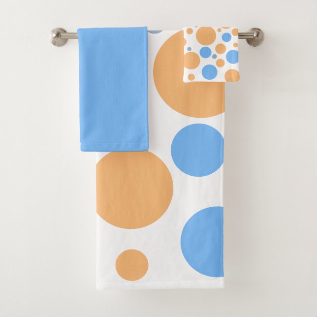 Blaugraue Orange Geometric Polka Dots Badhandtuch Set (Insitu)
