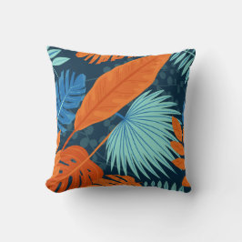 Blaugraue Orangefarbene Blume Muster Kissen