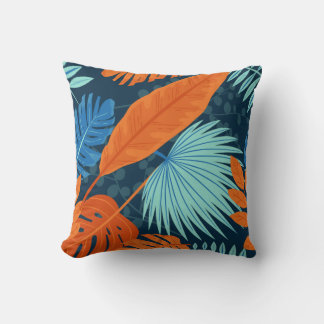 Blaugraue Orangefarbene Blume Muster Kissen