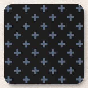 Blaugraue Polka-Kreuze auf schwarz Getränkeuntersetzer