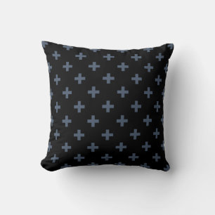 Blaugraue Polka-Kreuze auf schwarz Kissen
