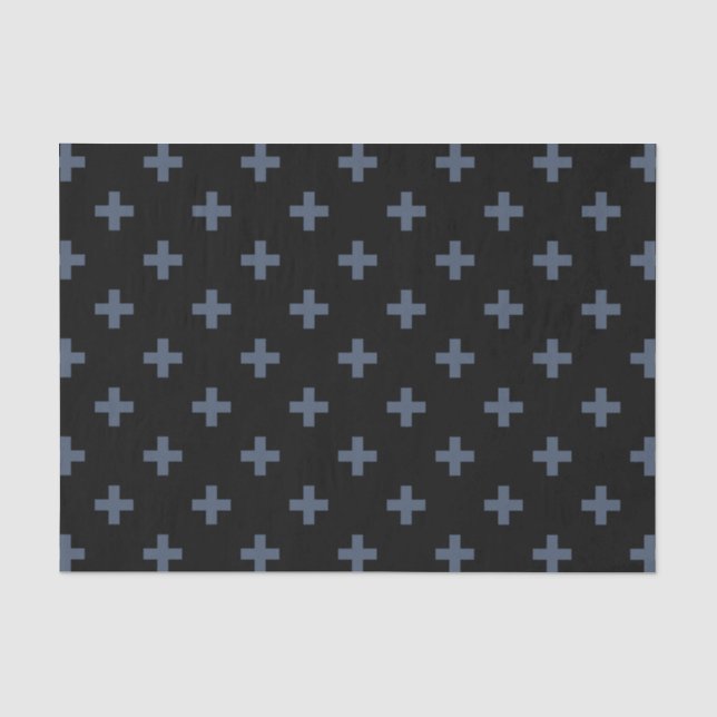 Blaugraue Polka-Kreuze auf schwarz Seidenpapier (Vorderseite)