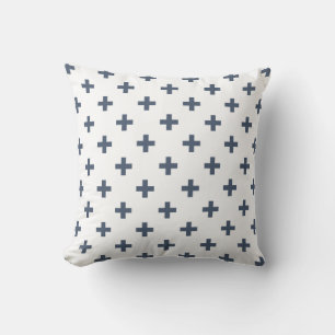 Blaugraue Polka-Kreuze auf weiß Kissen