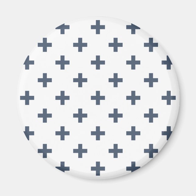 Blaugraue Polka-Kreuze auf weiß Magnet (Vorne)
