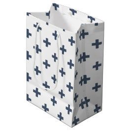 Blaugraue Polka-Kreuze auf weiß Mittlere Geschenktüte
