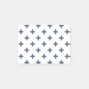 Blaugraue Polka-Kreuze auf weiß Post-it Klebezettel