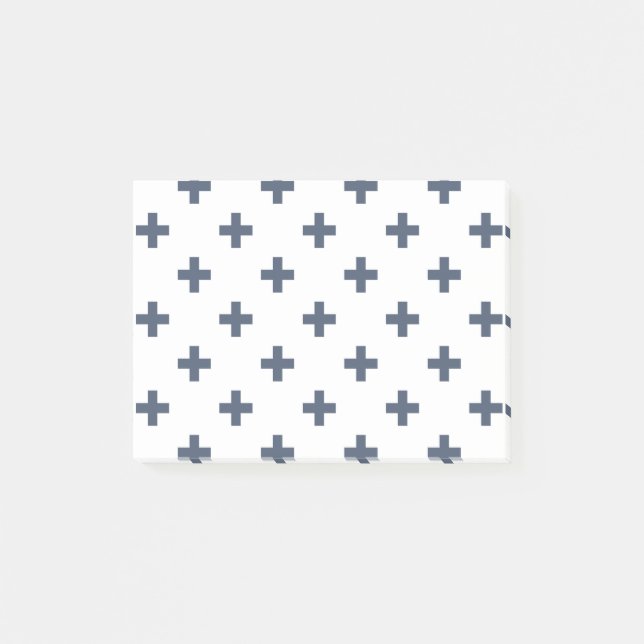 Blaugraue Polka-Kreuze auf weiß Post-it Klebezettel (Vorderseite)