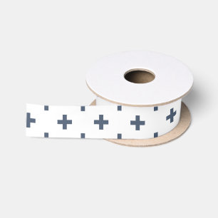 Blaugraue Polka-Kreuze auf weiß Satinband