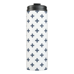 Blaugraue Polka-Kreuze auf weiß Thermosbecher