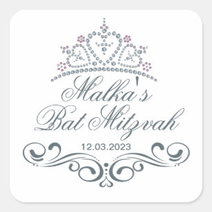 Blaugraue Rollen, Tiara Bat Mitzvah Logo Quadratischer Aufkleber