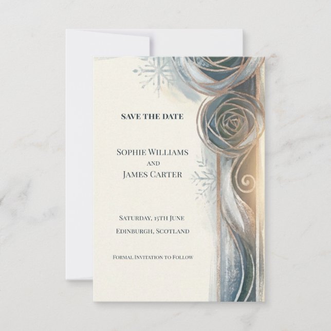 Blaugraue Rose Save The Date Karte (Vorderseite)