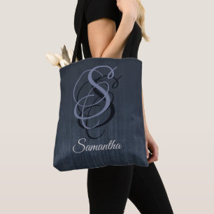 Blaugraue, rustikale Monogramm, dunkelombre gestre Tasche