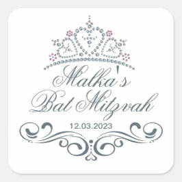 Blaugraue Schriftrollen, Tiara-Bat-Mitzvah-Logo Quadratischer Aufkleber