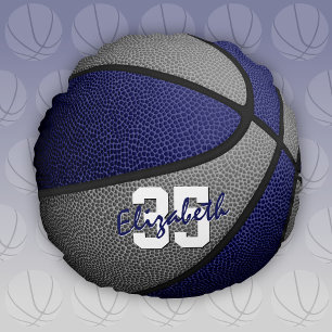 Blaugraue Schulfarben Jungs Basketballzimmer Rundes Kissen