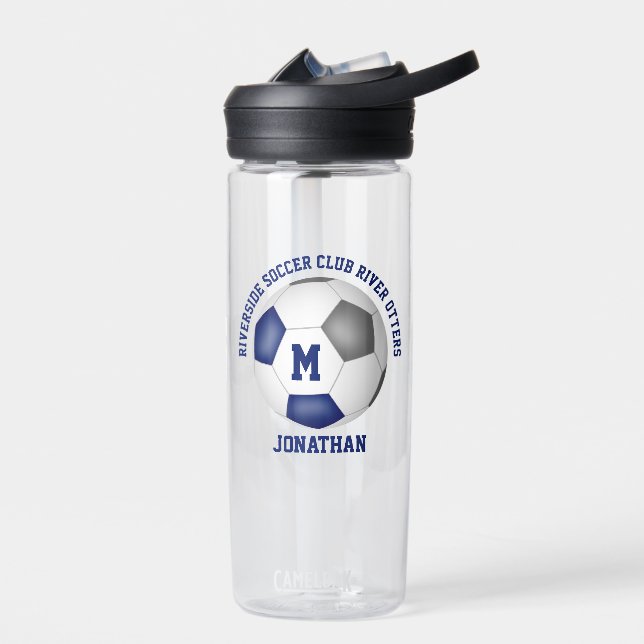 Blaugraue Schulklubmannschaft färbt kundenspezifis Trinkflasche (Links)