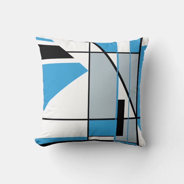 Blaugraue Schwarz-weiße Mosaik Geometric Abstrakt Kissen (Vorderseite)
