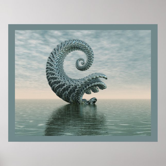 Blaugraue Surrealistische Abstrakte Wasserlandscha Poster (Vorne)