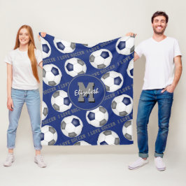 Blaugraue Teamfarben I Liebe Fußball-Textmuster Fleecedecke