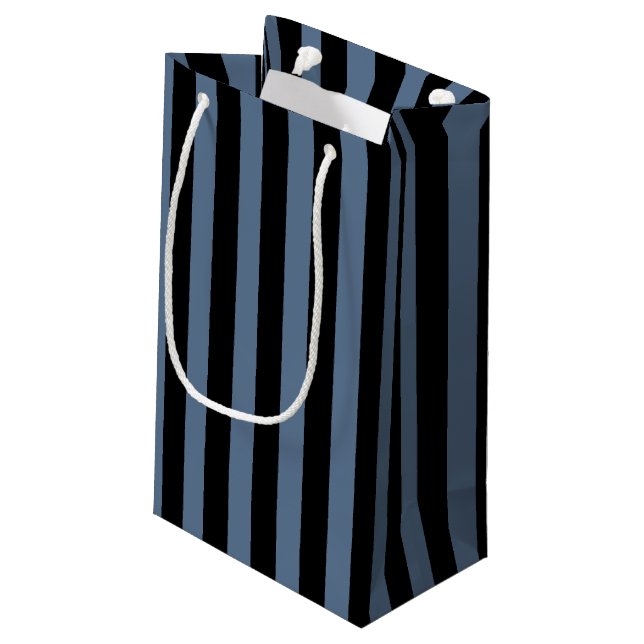 Blaugraue und schwarze Streifen Kleine Geschenktüte (Rückseite Schrägansicht)