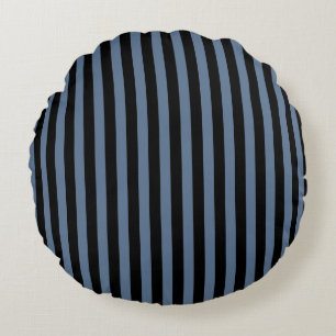 Blaugraue und schwarze Streifen Rundes Kissen