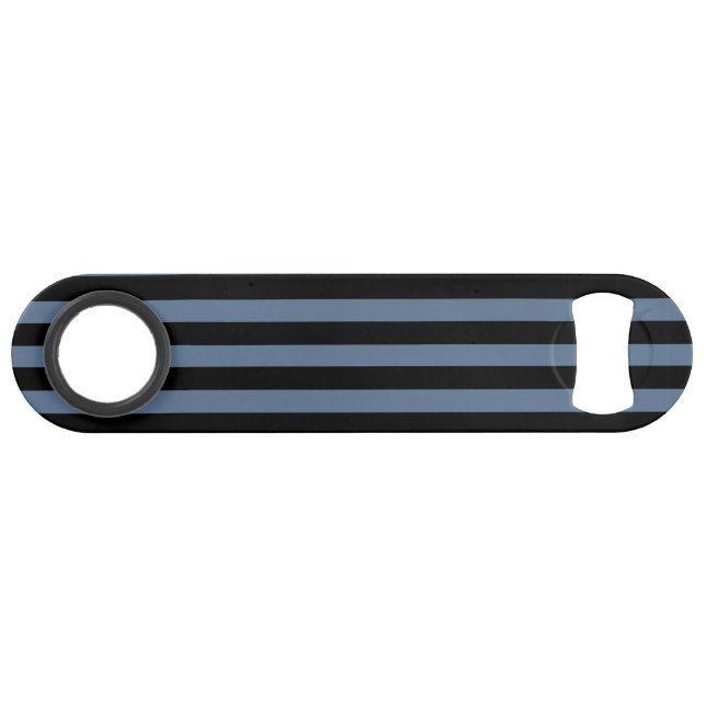 Blaugraue und schwarze Streifen Speed Flaschenöffner (Rückseite Horizontal)