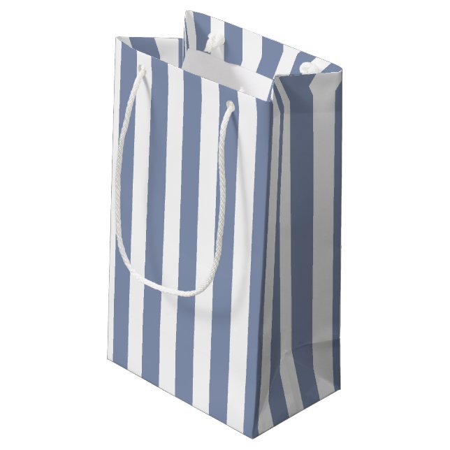 Blaugraue und weiße Streifen Kleine Geschenktüte (Rückseite Schrägansicht)