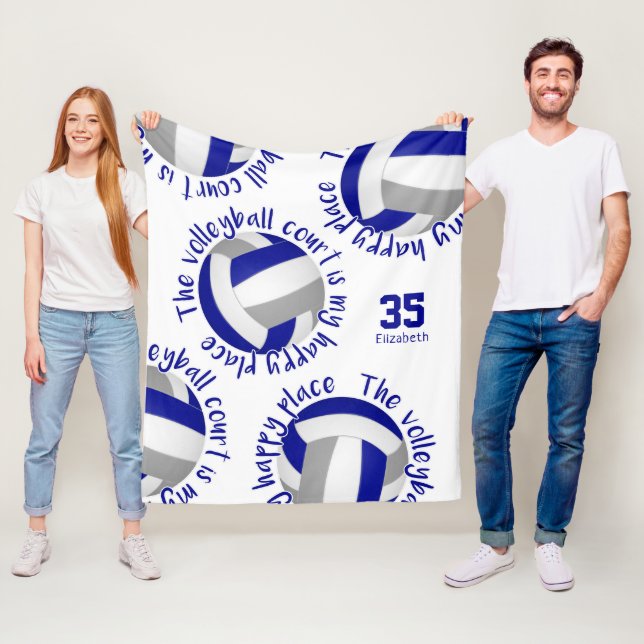 Blaugraue Volleyballfeld-Happy Place Typografie Fleecedecke (Beispiel)
