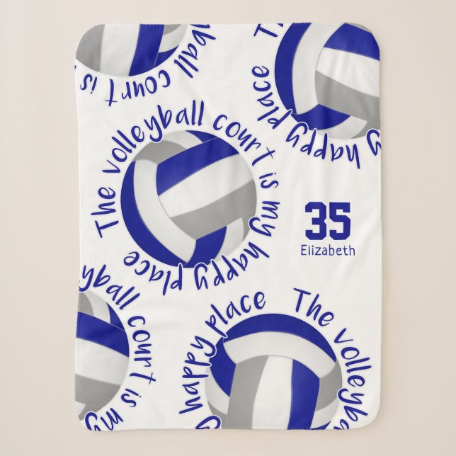Blaugraue Volleyballfeld-Happy Place Typografie Sherpadecke (Vorderseite)