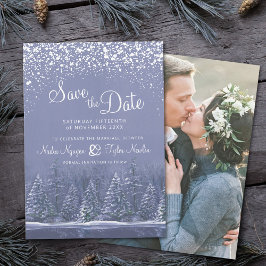 Blaugraue Winterbäume Hochzeit am Foto Save The Date