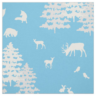 Blaugraue Winterwaldtiere Hirschbär Stoff