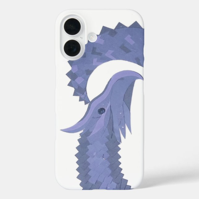 Blaugrauer Drache auf weiß iPhone 16 Hülle (Rückseite)