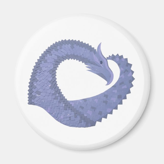 Blaugrauer Drache auf weiß Magnet (Vorne)