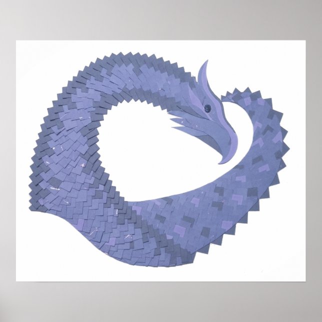 Blaugrauer Drache auf weiß Poster (Vorne)