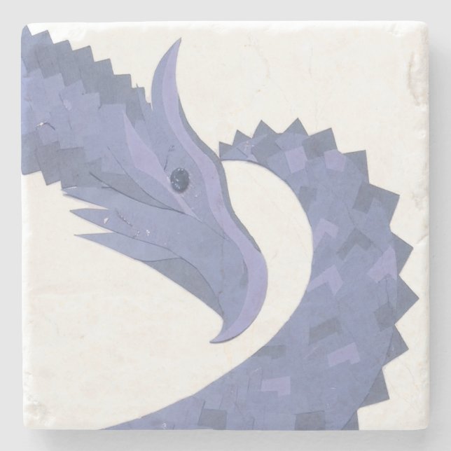 Blaugrauer Drache auf weiß Steinuntersetzer (Vorderseite)