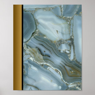 Blaugrauer Marmorstein / Schwarze Goldrandkunst Poster