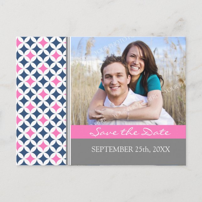 Blaugraues Foto Save the Date Hochzeitskarten Ankündigungspostkarte (Vorderseite)