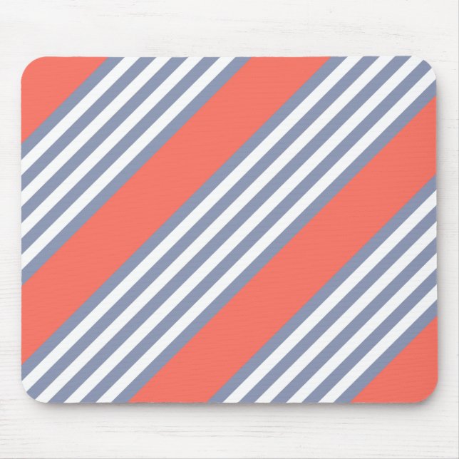Blaugraues Fünf-Streifen-Muster mit lebender Koral Mousepad (Vorne)